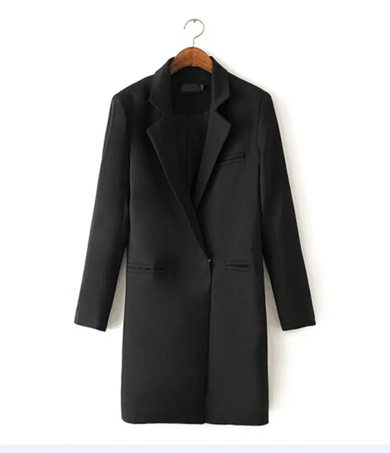 Trendy Notched Collar Slim Fit Long Blazer Women's Casual Long Suit Ol Jacket Blazer 1