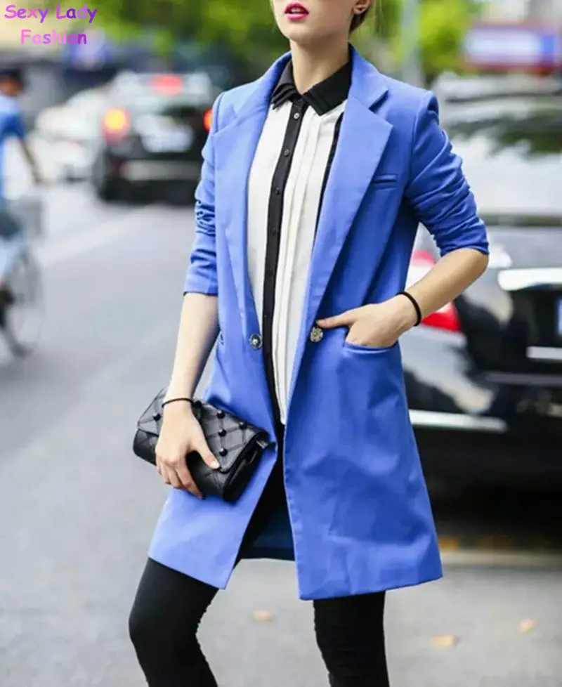 Trendy Notched Collar Slim Fit Long Blazer Women's Casual Long Suit Ol Jacket Blazer 4