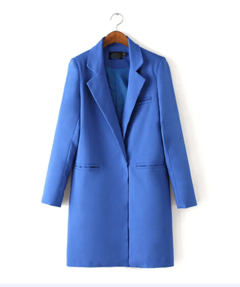 Trendy Notched Collar Slim Fit Long Blazer Women's Casual Long Suit Ol Jacket Blazer 8