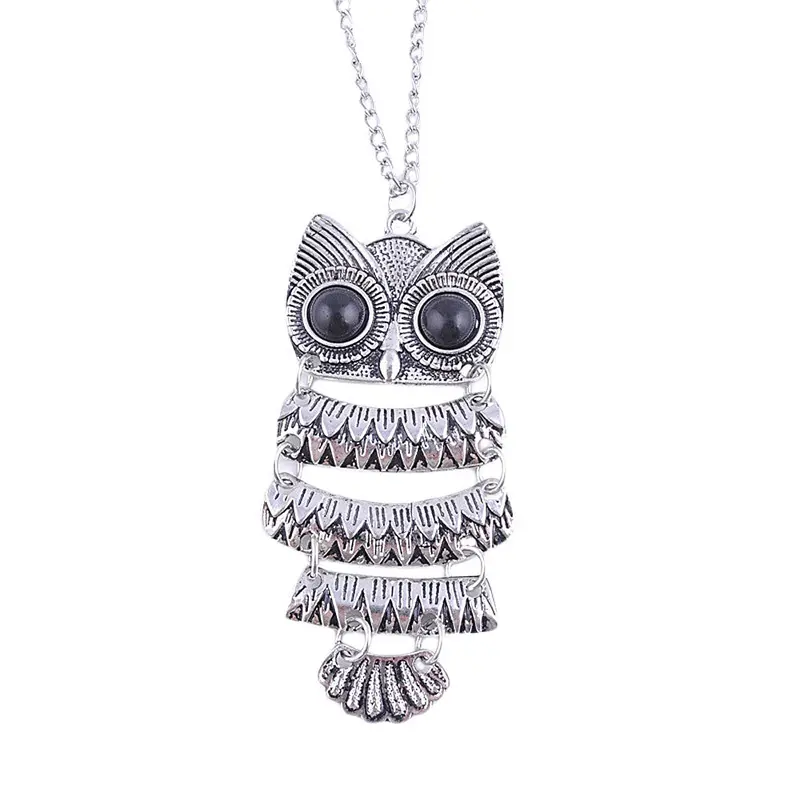 Trendy Owl Necklace Rhinestone Crystal Jewelry Statement Women Necklace Silver Chain Long Necklaces & Pendants 2