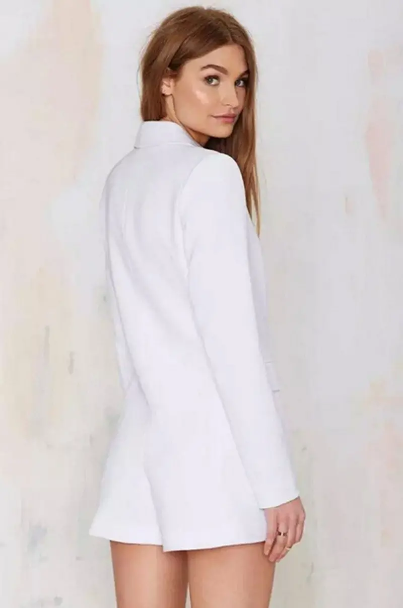 Trendy Retro Long Sleeve Suit Blazer Short Jumpsuit Women's Deep V-Neck Notched Collar Pockets Brief Style Rompers Playsuits 6