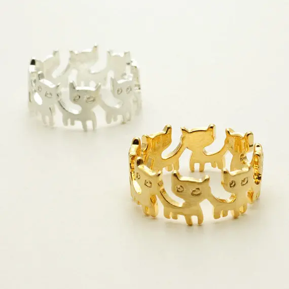 Trendy Ring Cute Animal Zinc Alloy Round Cat Ring Party Gift Punk Vintage Animal Cat Rings Wedding 1