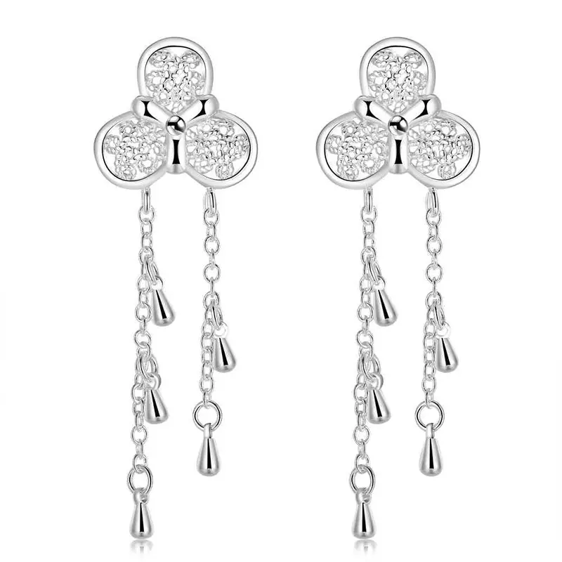 Trendy Silver Earings Morning Glory Drop Orecchini Joyas 379 2