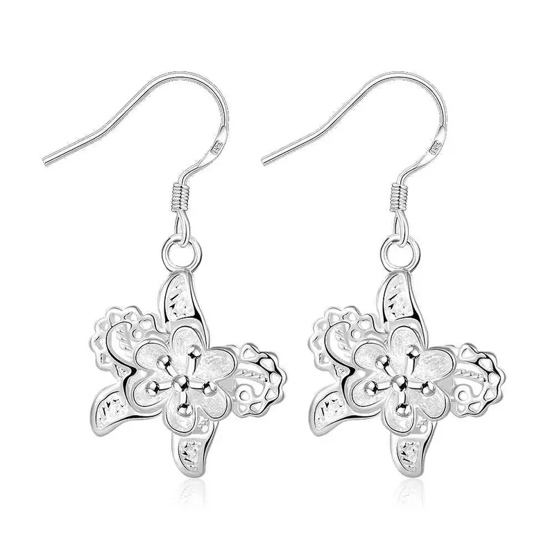 Trendy Silver Earings Morning Glory Drop Orecchini Joyas 379 3