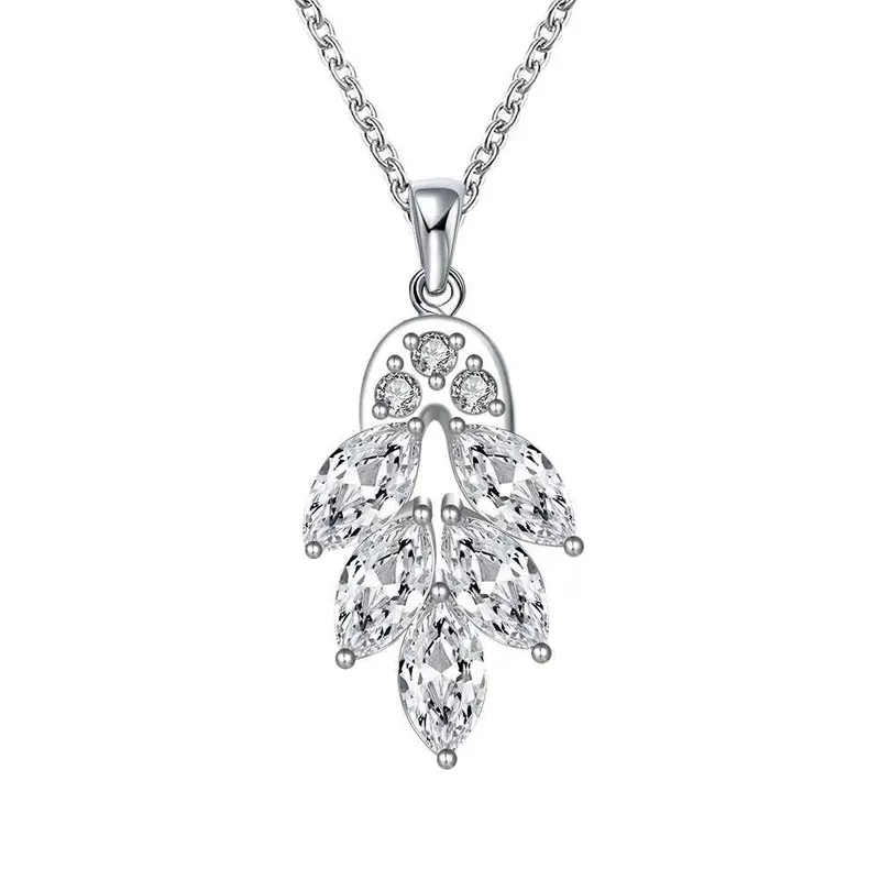 Trendy Silver Necklace Inlaid Stone Leaf Pendant Tenis Masculino Wedding21 1