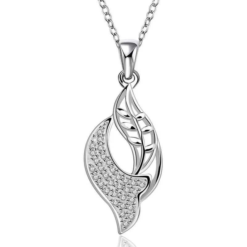 Trendy Silver Necklace Inlaid Stone Leaf Pendant Tenis Masculino Wedding21 2