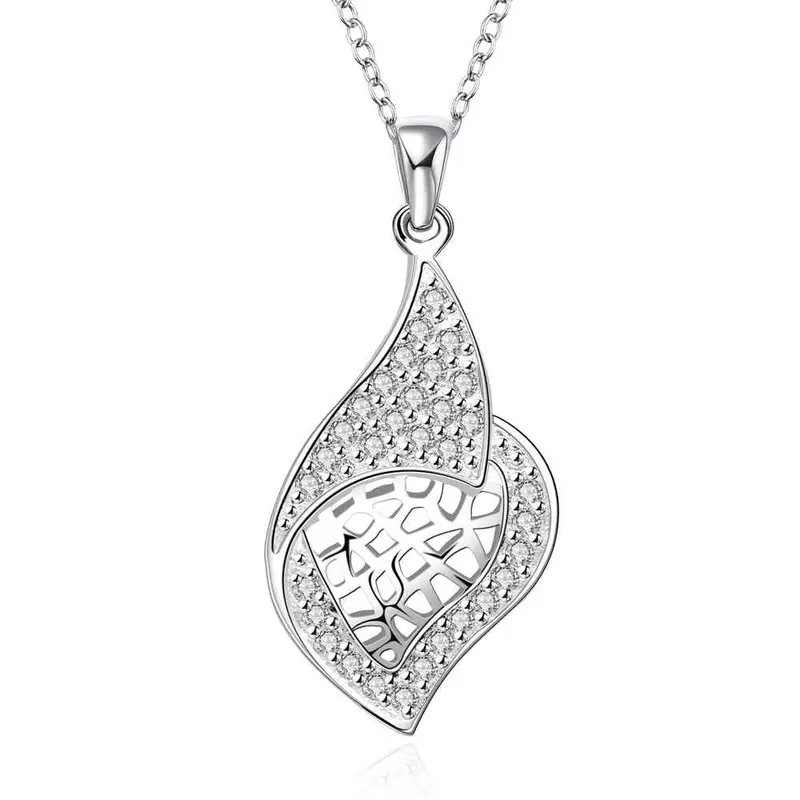 Trendy Silver Necklace Inlaid Stone Leaf Pendant Tenis Masculino Wedding21 3