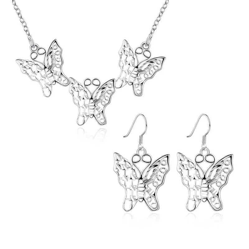 Trendy Silver Plated Jewelry Set Clover Pendant Necklace + Earrings African Jewelry Set Men Jewelry175 2