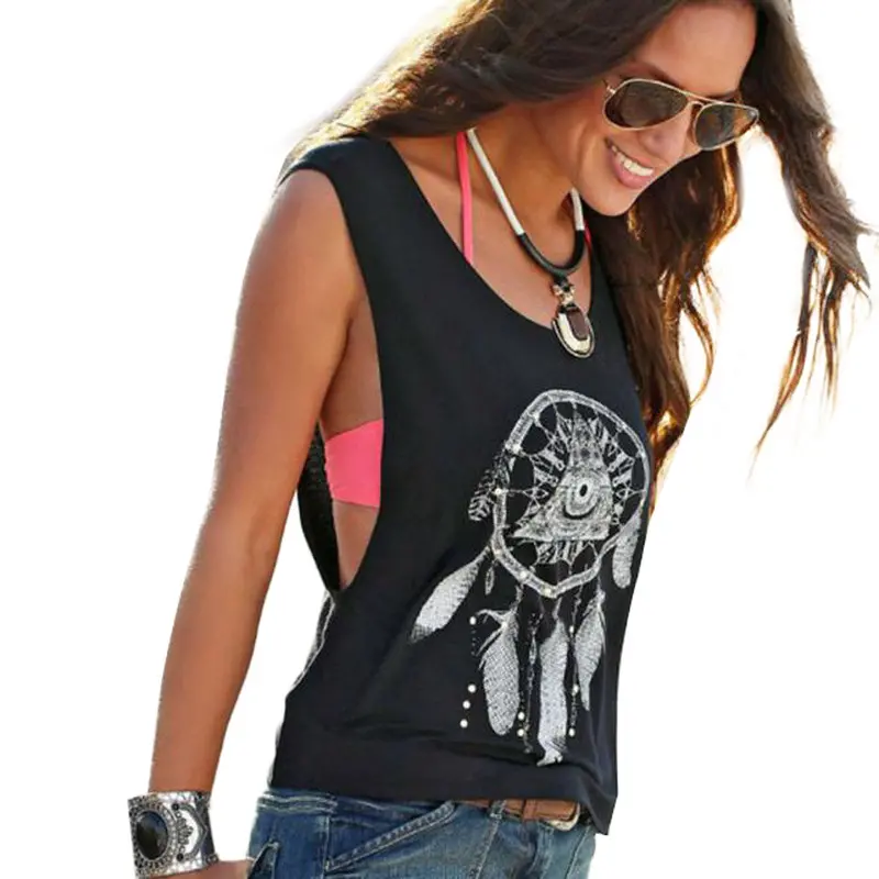Trendy Style Crop Top Sexy Women Dreamcatcher Printed Sleeveless Tops Crop Vest Shirt Tee 1