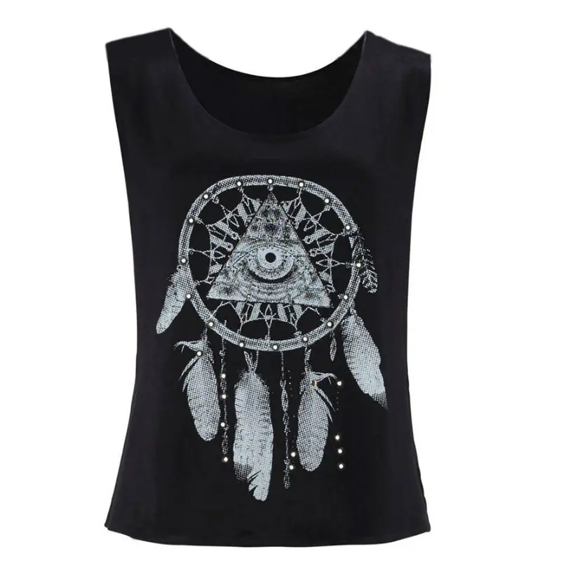 Trendy Style Crop Top Sexy Women Dreamcatcher Printed Sleeveless Tops Crop Vest Shirt Tee 3
