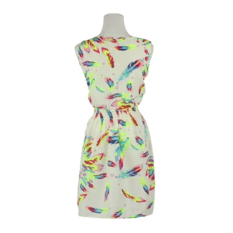 Trendy Vestido Dress Women Sleeveless Feather Print Dress Lady Casual Beach Mini Dress Plus Size Xxl Vestido 2