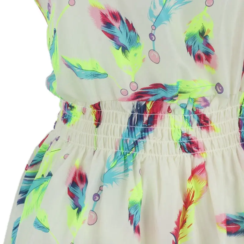 Trendy Vestido Dress Women Sleeveless Feather Print Dress Lady Casual Beach Mini Dress Plus Size Xxl Vestido 3