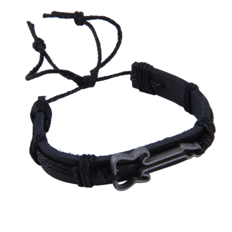 Trendy Vintage Guitar Shape String Leather Pu Band Braid Bangle Bracelet Gift 1