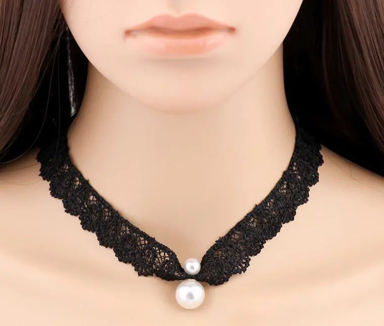 Trendy Vintage White Imitation Pearl Lace Choker Necklace Wedding Gift Psxl050 1