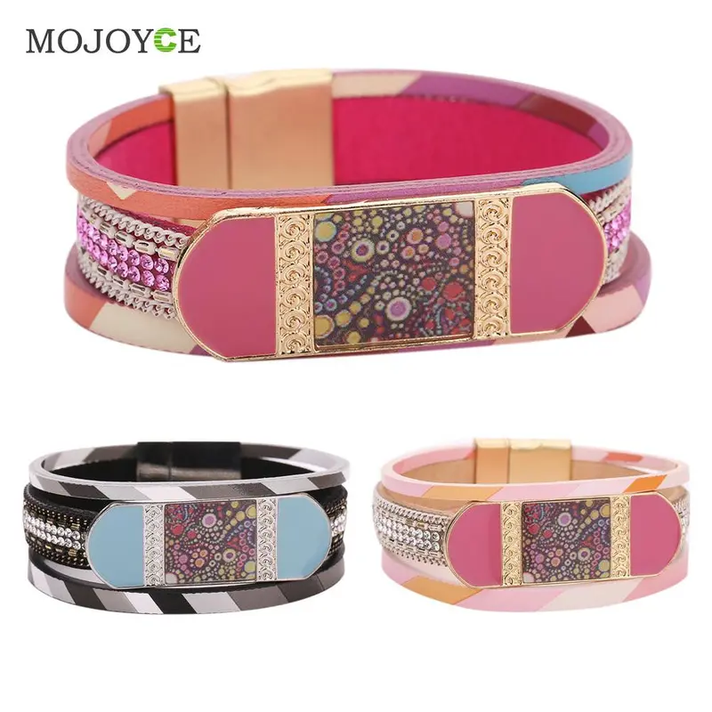 Trendy Women Casual Genuine Leather Cuff Wide Rope Bracelets Bangles 2