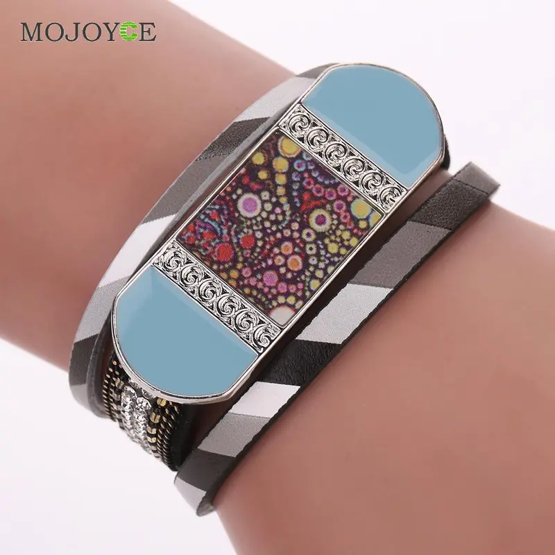 Trendy Women Casual Genuine Leather Cuff Wide Rope Bracelets Bangles 3