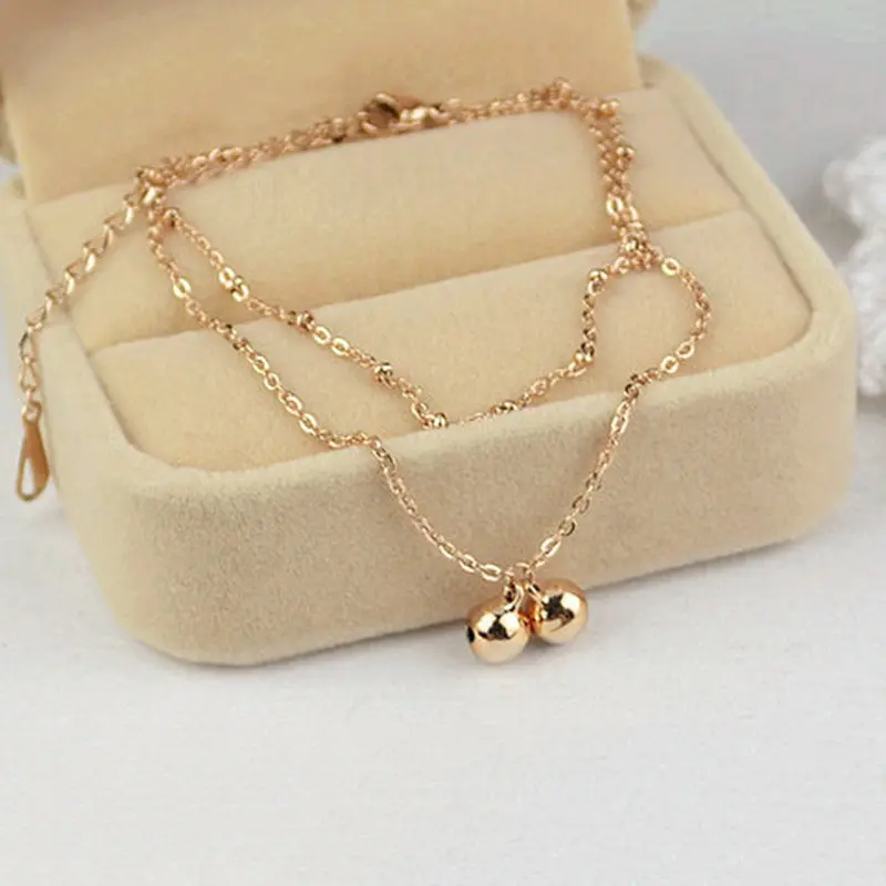 Trendyjewellery Sexy Beach Ankle Double Layer Golden Bell Chain Anklet Golden Color 1