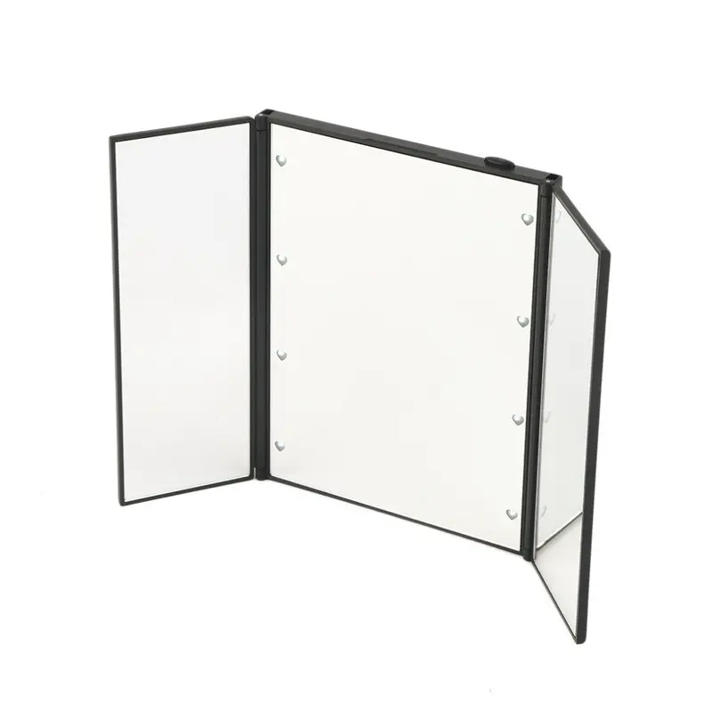 Tri Fold Adjustable Led Lighted Travel Mirror Protable Ultra Thin 8 Leds Touch Screen Make-Up Mirror Pocket Mirror For Makeup 2