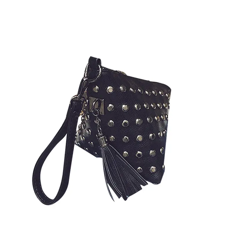 Triangle Rivets Tassel Clutch Small Coin Purse Woman Bag Leather Women Messenger Bags Hbag Shoulder Bags Bolsa 1
