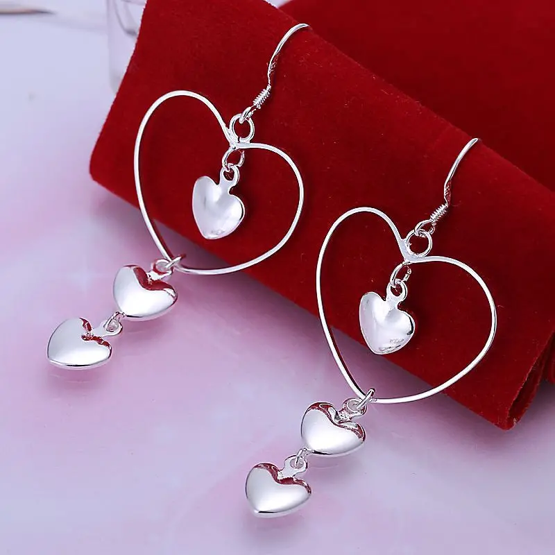 Triple Heart Drop Earings Silver Plated Jewelry Earrings Silver Plated Earrings 176 1