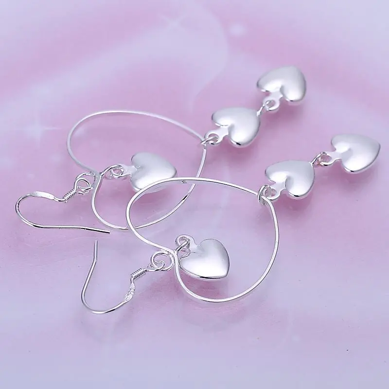 Triple Heart Drop Earings Silver Plated Jewelry Earrings Silver Plated Earrings 176 2