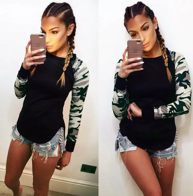 Tshirt Feminina Ladies Women's Camouflage Army Long Sleeve Tops T-Shirts Casual Women's Tees Lx073 1