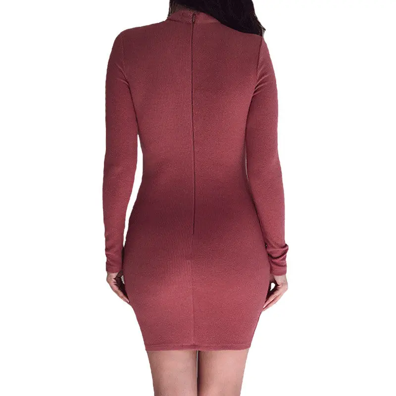 Turtleneck Knitted Dress Lace Up Sexy Bodycon Dress Long Sleeve Slim Mini Knitwear Dresses Fow Women 4