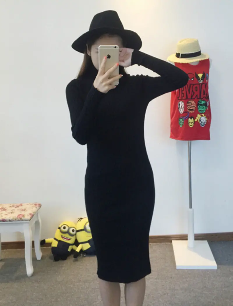 Turtleneck Knitted Tight Sweater Dress Women Long Sleeve Knitwear Pullovers Long Jumper Dames Kleding Jerseis S M L Xl 1