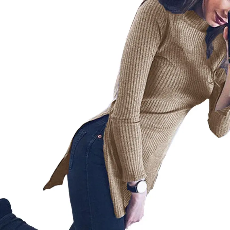 Turtleneck Long Sweater Ribbed Asymmetrical Long Slim Sweater Sexy Casual Side Split Women Sweaters Top Gv453 10