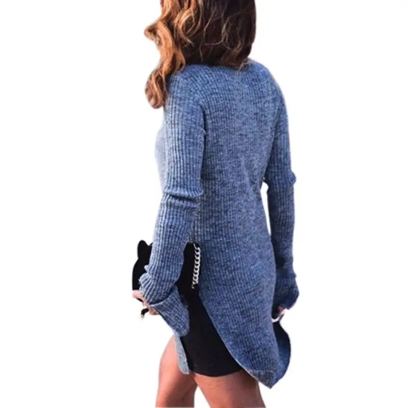 Turtleneck Long Sweater Ribbed Asymmetrical Long Slim Sweater Sexy Casual Side Split Women Sweaters Top Gv453 5