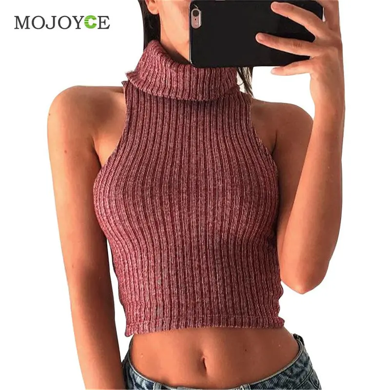 Turtleneck Thick Crochet Knitted Sweaters Pullovers Cropped Vest Woman Top Sleeveless Women Sweaters And Pullovers 1