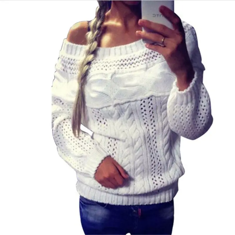 Twisted Pullover Knitted Sweater Women Oversized Women Sweater Sexy Slash Neck Hollow Pull Femme Pullovers 1