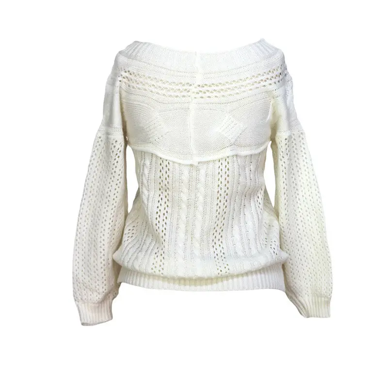 Twisted Pullover Knitted Sweater Women Oversized Women Sweater Sexy Slash Neck Hollow Pull Femme Pullovers 3