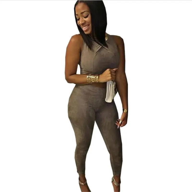 Two Piece Outfits Women Suede Bodycon Jumpsuit Sexy Cropped Rompers Womens Jumpsuit 2 Piece Set Women 2