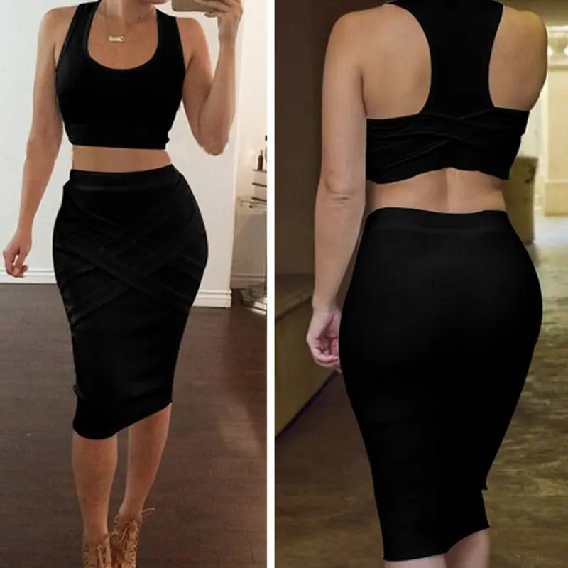 Two Piece Sexy Sleeveless Bandage Bodycon Dress Women Robe Plus Size Feida 1