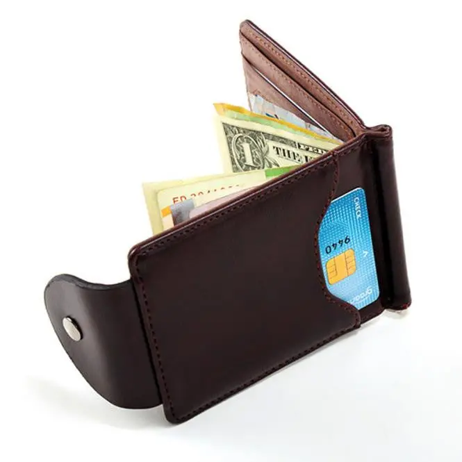 Ultra-Thin Leather Money Clip Slim Wallets Id Credit Card Purse 1