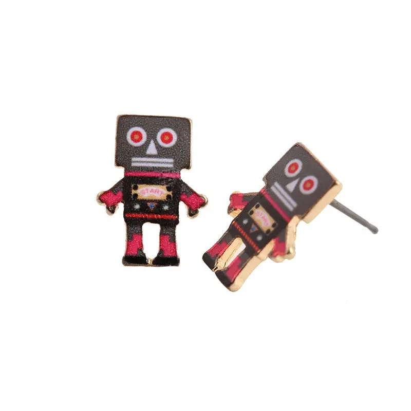 Unique Cartoon Earrings Oil Robot Stud Earrings Party Gift Oed032 1