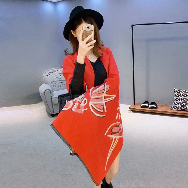 Unique Design Double-Side Letter Print Style Long Scarf Warm Imitation Cashmere Shawl 190X60cm 4 Colors 1