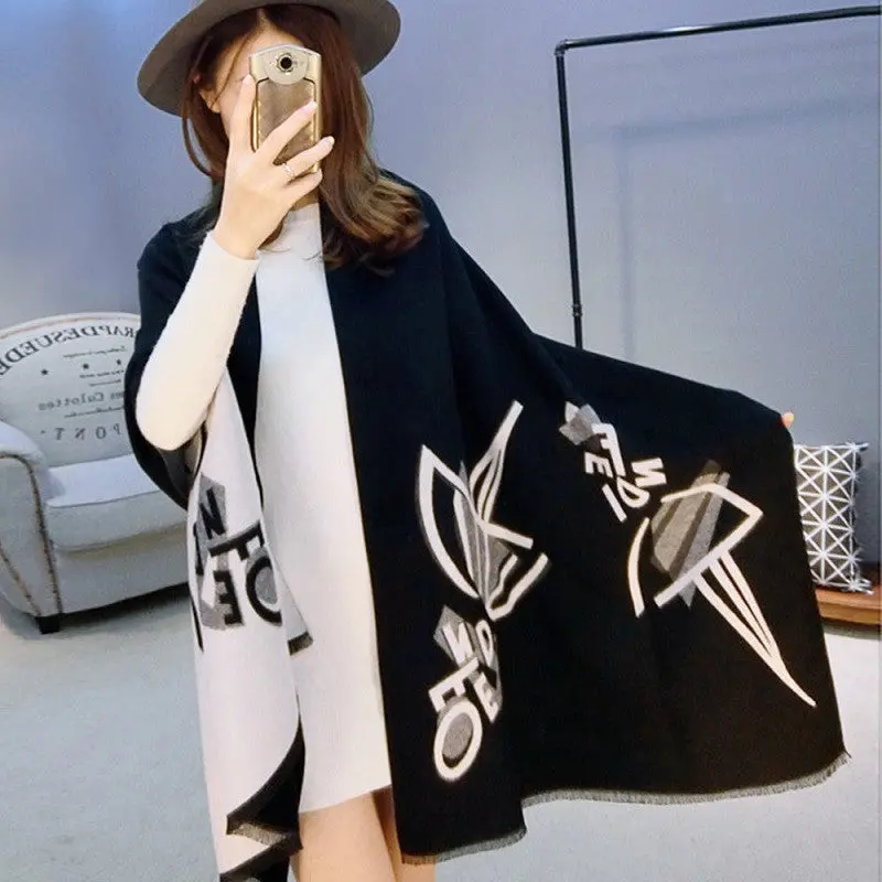 Unique Design Double-Side Letter Print Style Long Scarf Warm Imitation Cashmere Shawl 190X60cm 4 Colors 2