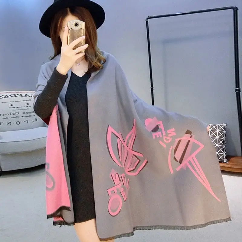 Unique Design Double-Side Letter Print Style Long Scarf Warm Imitation Cashmere Shawl 190X60cm 4 Colors 3