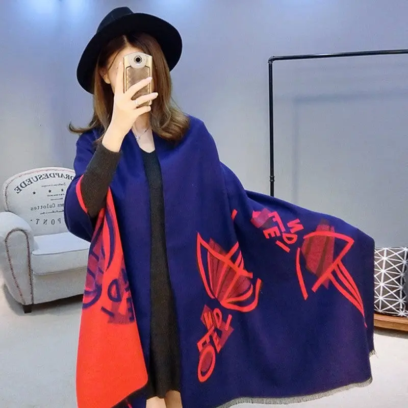Unique Design Double-Side Letter Print Style Long Scarf Warm Imitation Cashmere Shawl 190X60cm 4 Colors 4