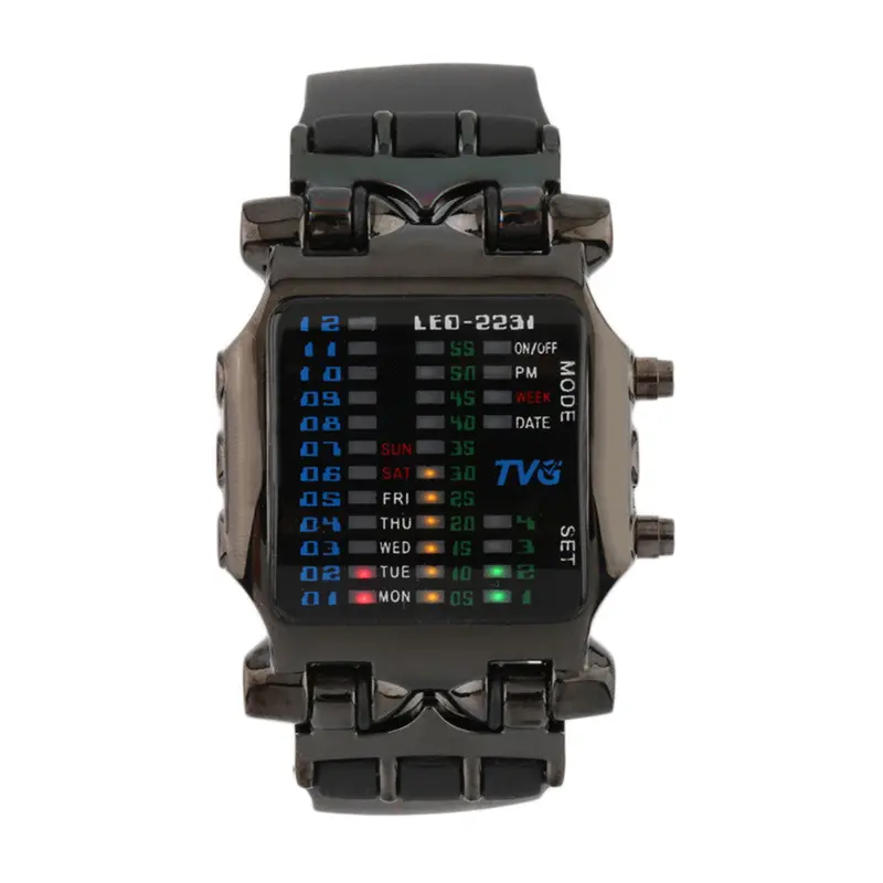 Unique Design Luxury Luminous Electric Binary Wrist Watch Steel Band Black Relojes Mujer 1