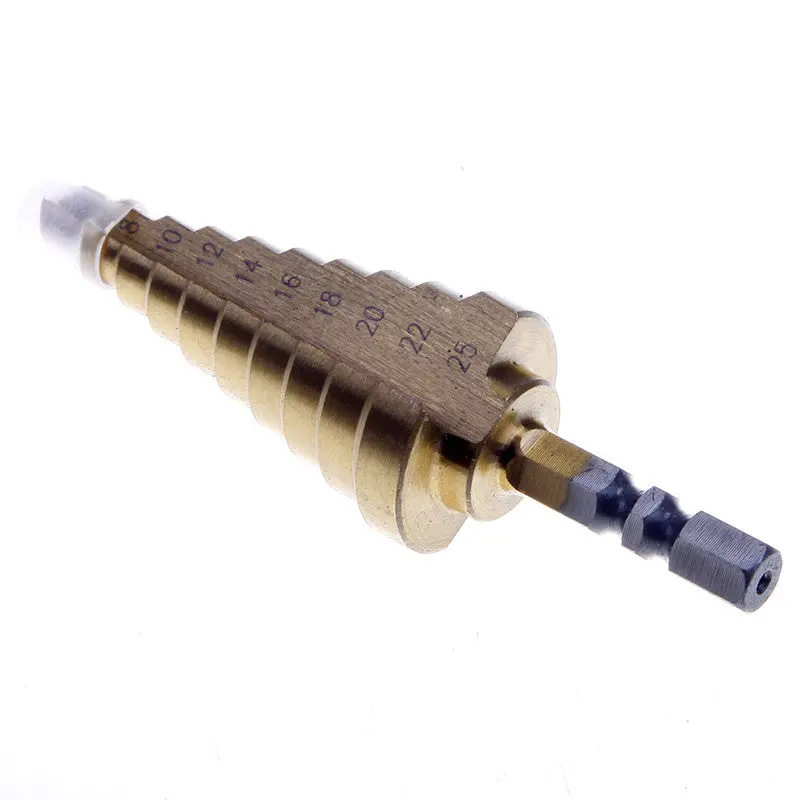 Unique Hss4241 Step Drill Bit Titanium-Coated 1/4" Hex Shank Wood Metal 6-25Mm 72211 1