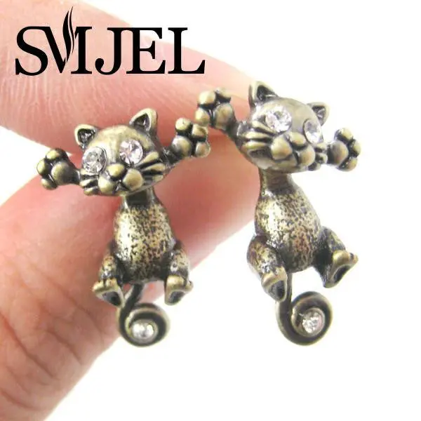 Unique Kitty Cat Two Part Dangle Eearrings S101 1