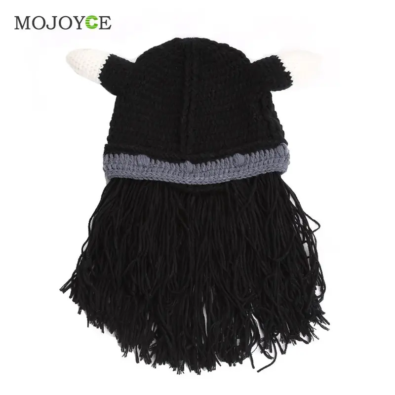 Unique Men Beard Mustache Hat Cap Barbarian Looter Knit Crochet Beanie Cap Hat Bonnet Mens Hats 1
