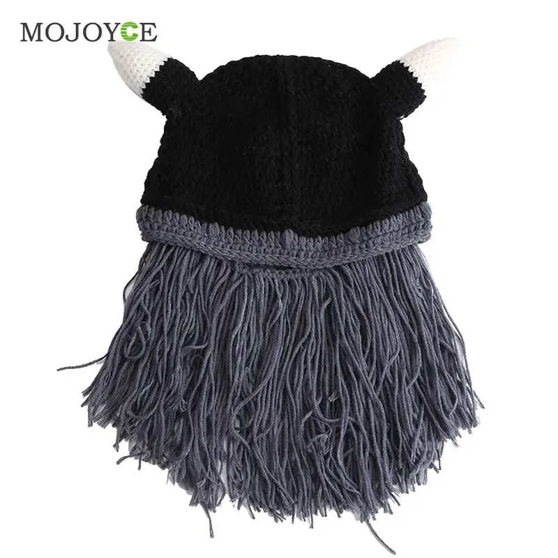 Unique Men Beard Mustache Hat Cap Barbarian Looter Knit Crochet Beanie Cap Hat Bonnet Mens Hats 2