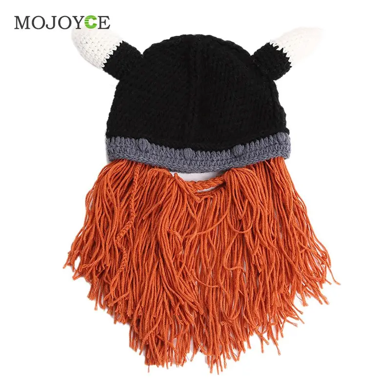 Unique Men Beard Mustache Hat Cap Barbarian Looter Knit Crochet Beanie Cap Hat Bonnet Mens Hats 3