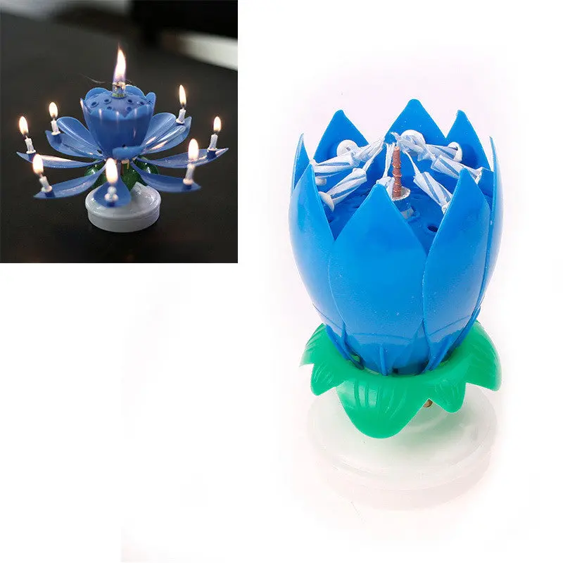 Unique Musical Lotus Flower Rotating Happy Birthday Party Gift Candle Lights 73344 1
