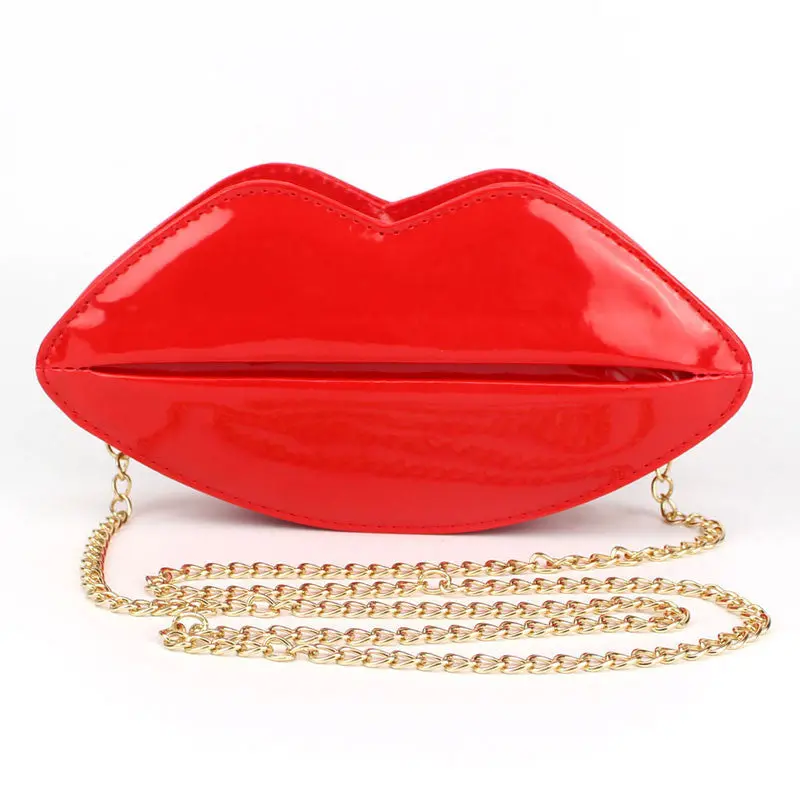 Unique Pu Leather Women Handbag Messenger Bag Evening Bags Red Lips Shape Women Handbags Purse Lady Clutch Chain Shouder Bag 1
