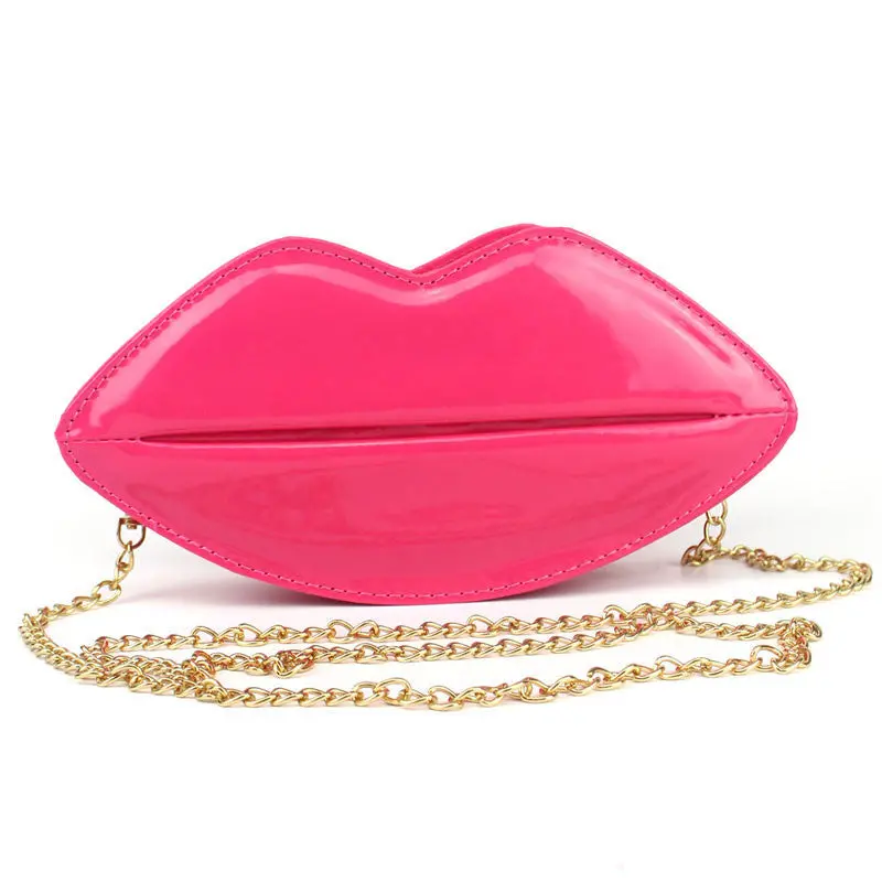 Unique Pu Leather Women Handbag Messenger Bag Evening Bags Red Lips Shape Women Handbags Purse Lady Clutch Chain Shouder Bag 2
